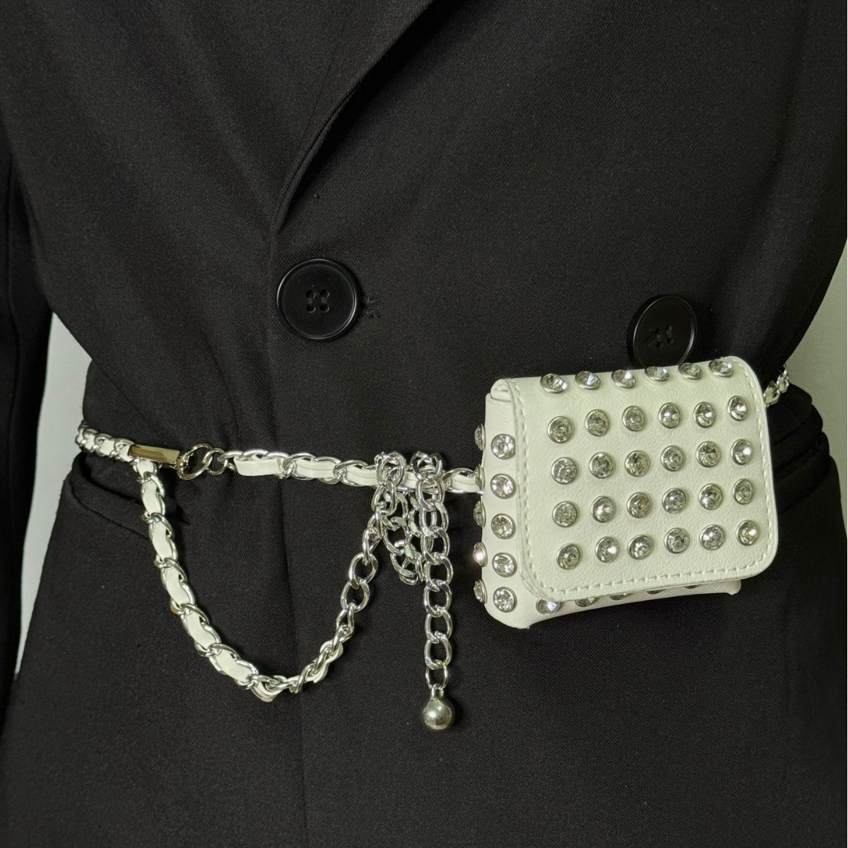 Women'S Jeans Accessories Chain - Modna mini saszetka biodrowa z nitami,