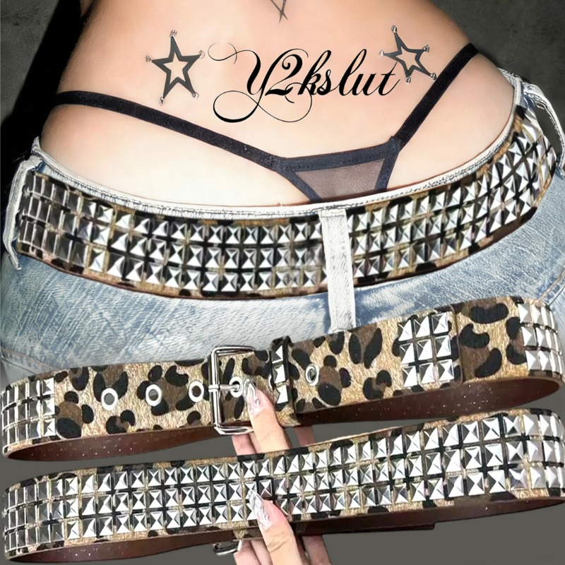 Women'S Jeans Accessories Chain - Pasek Y2K w panterkę z nitami,