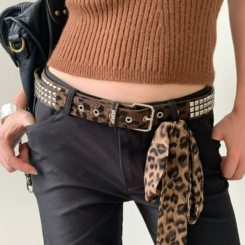 Pasek Y2K w panterkę z nitami, – Women'S Jeans Accessories Chain recenzja i cena